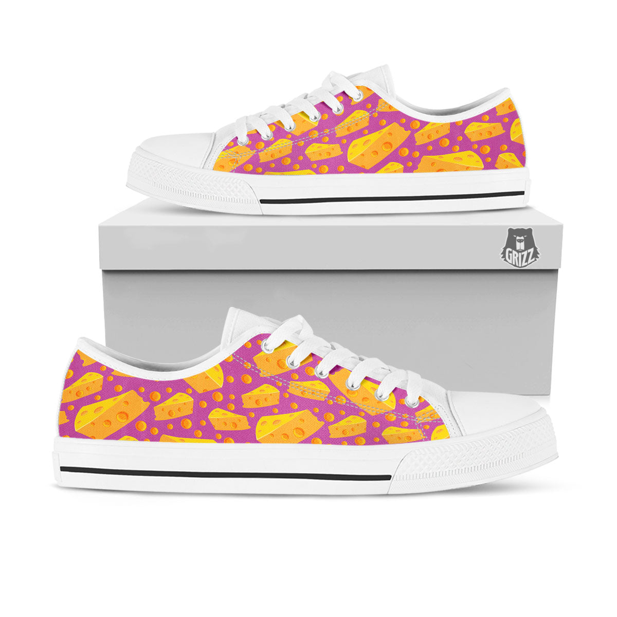 Cheese Holes And Purple Print Pattern White Low Top Shoes-grizzshop