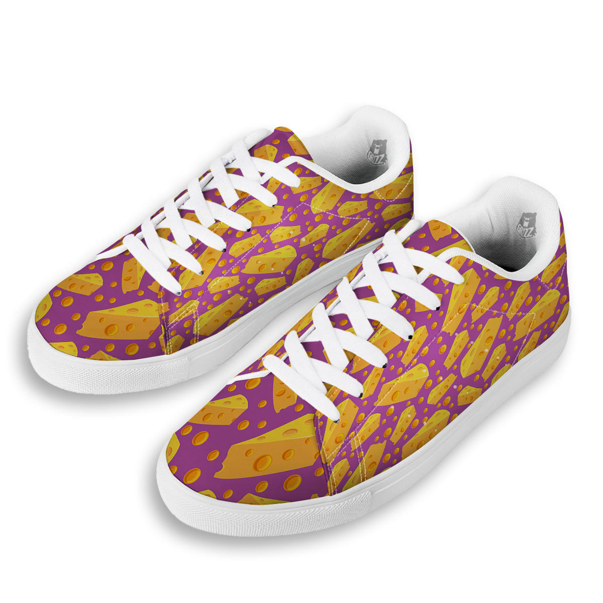 Cheese Holes And Purple Print Pattern White Low Top Sneakers-grizzshop