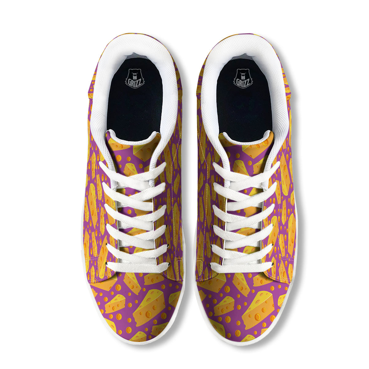 Cheese Holes And Purple Print Pattern White Low Top Sneakers-grizzshop