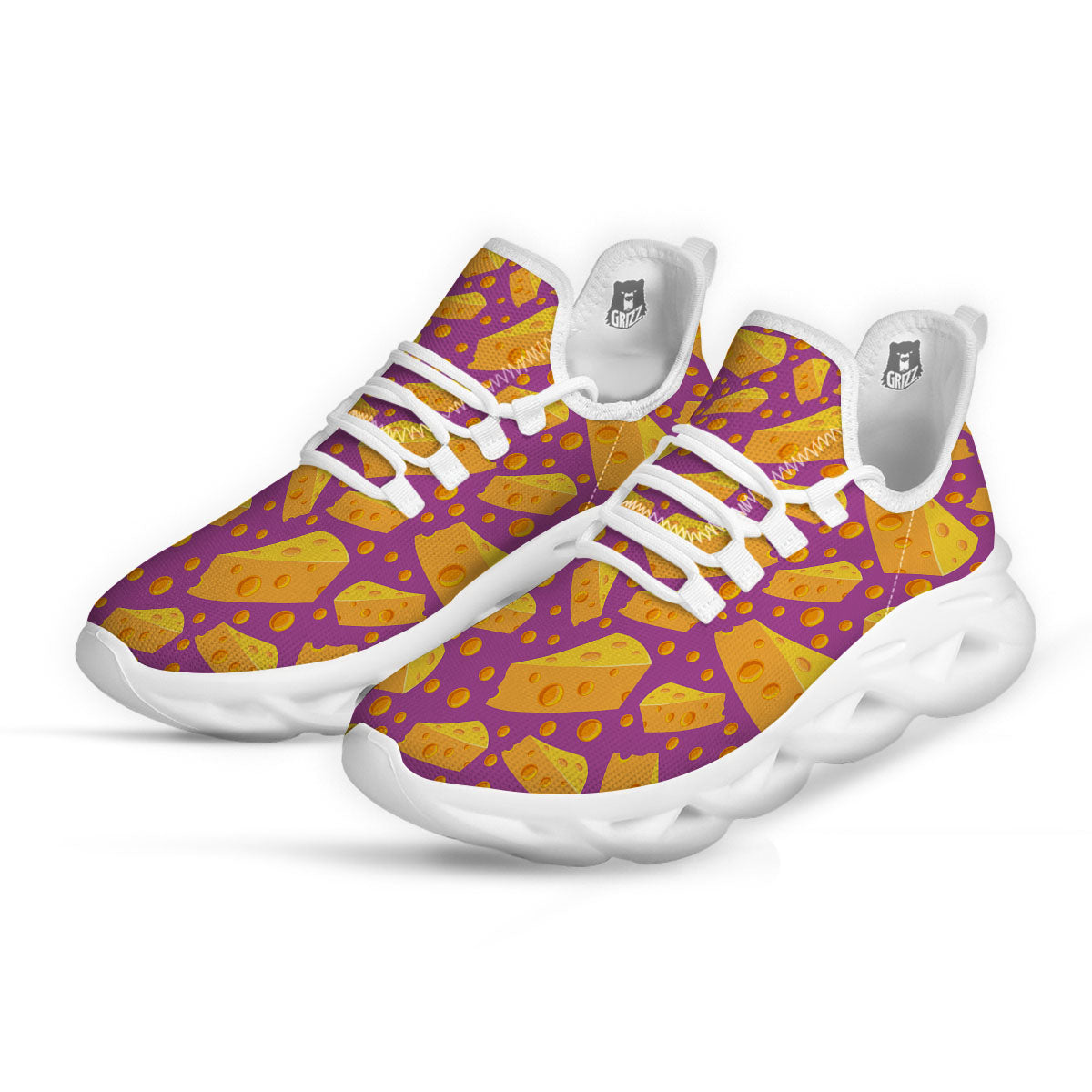 Cheese Holes And Purple Print Pattern White Running Shoes-grizzshop