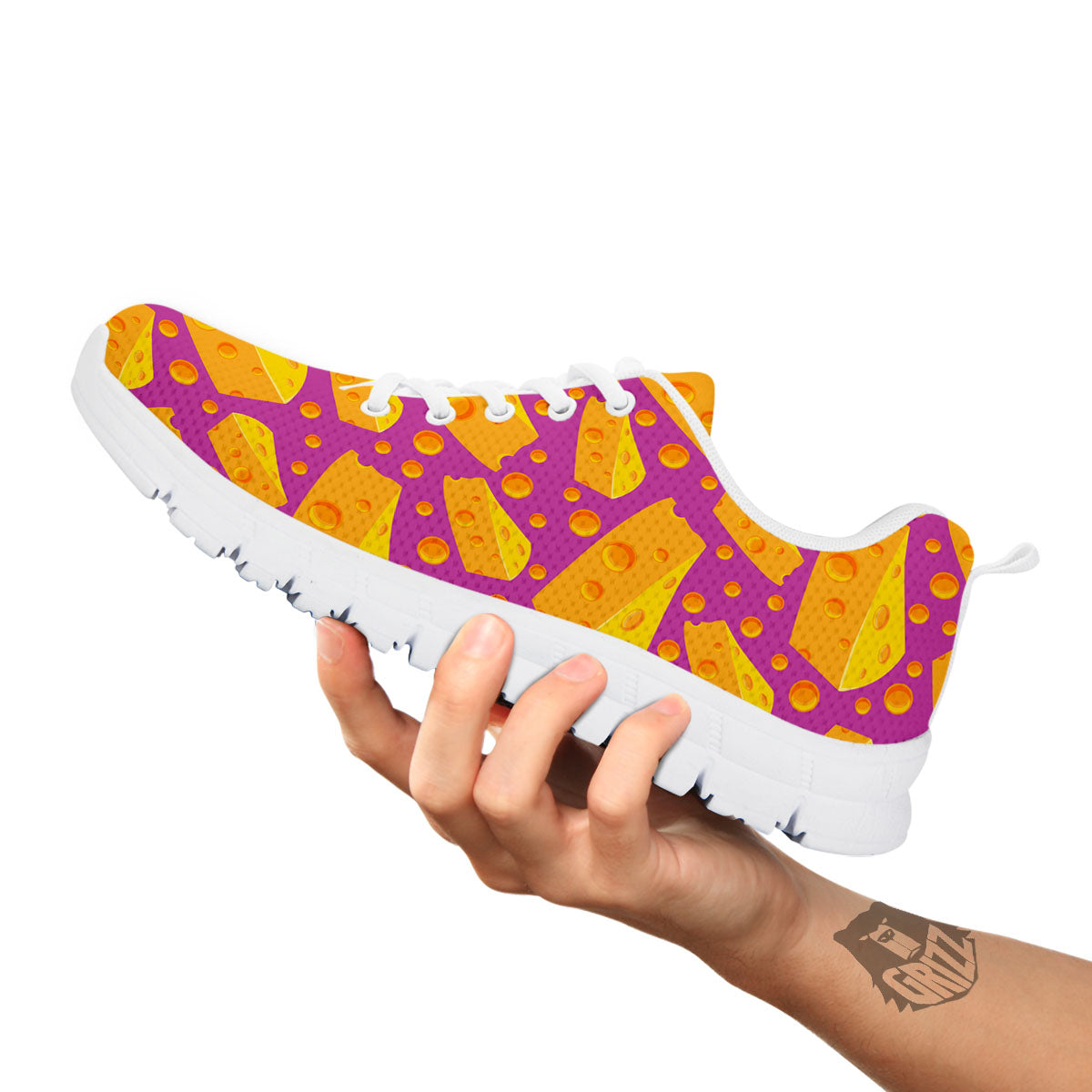Cheese Holes And Purple Print Pattern White Sneaker-grizzshop