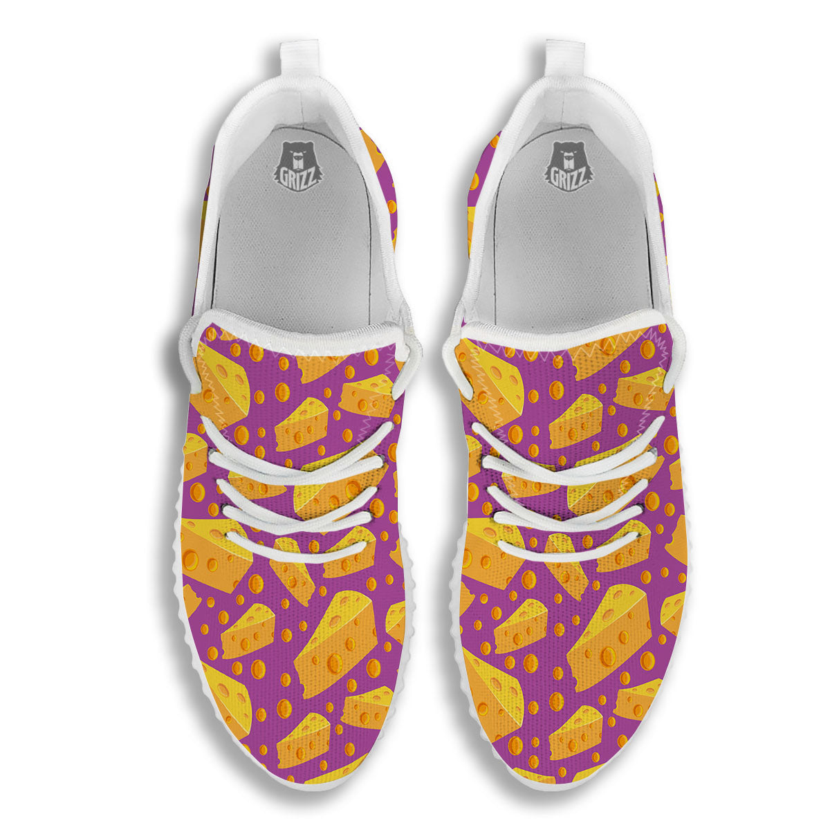 Cheese Holes And Purple Print Pattern White Walking Shoes-grizzshop