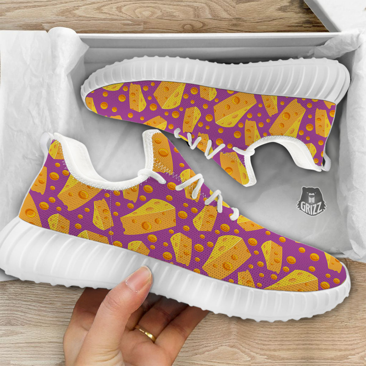 Cheese Holes And Purple Print Pattern White Walking Shoes-grizzshop