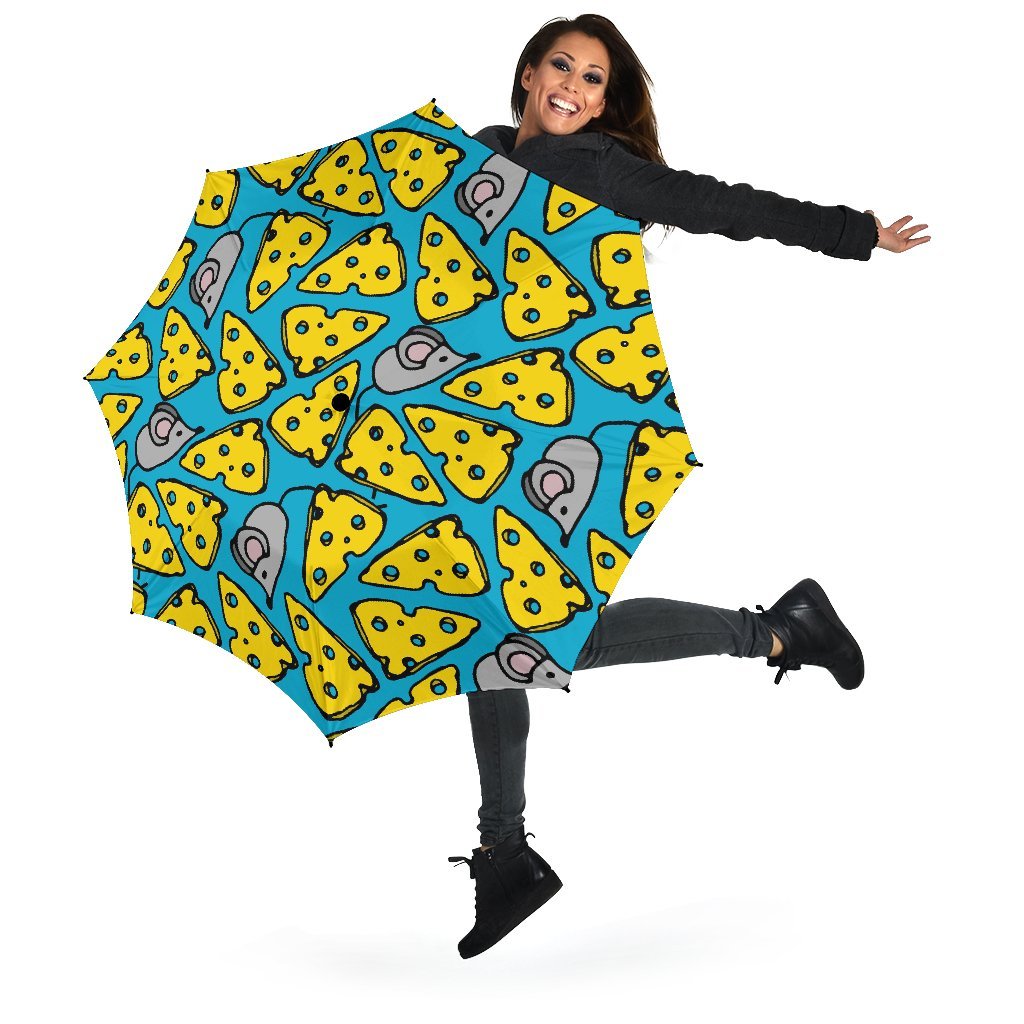 Cheese Mouse Pattern Print Automatic Foldable Umbrella-grizzshop