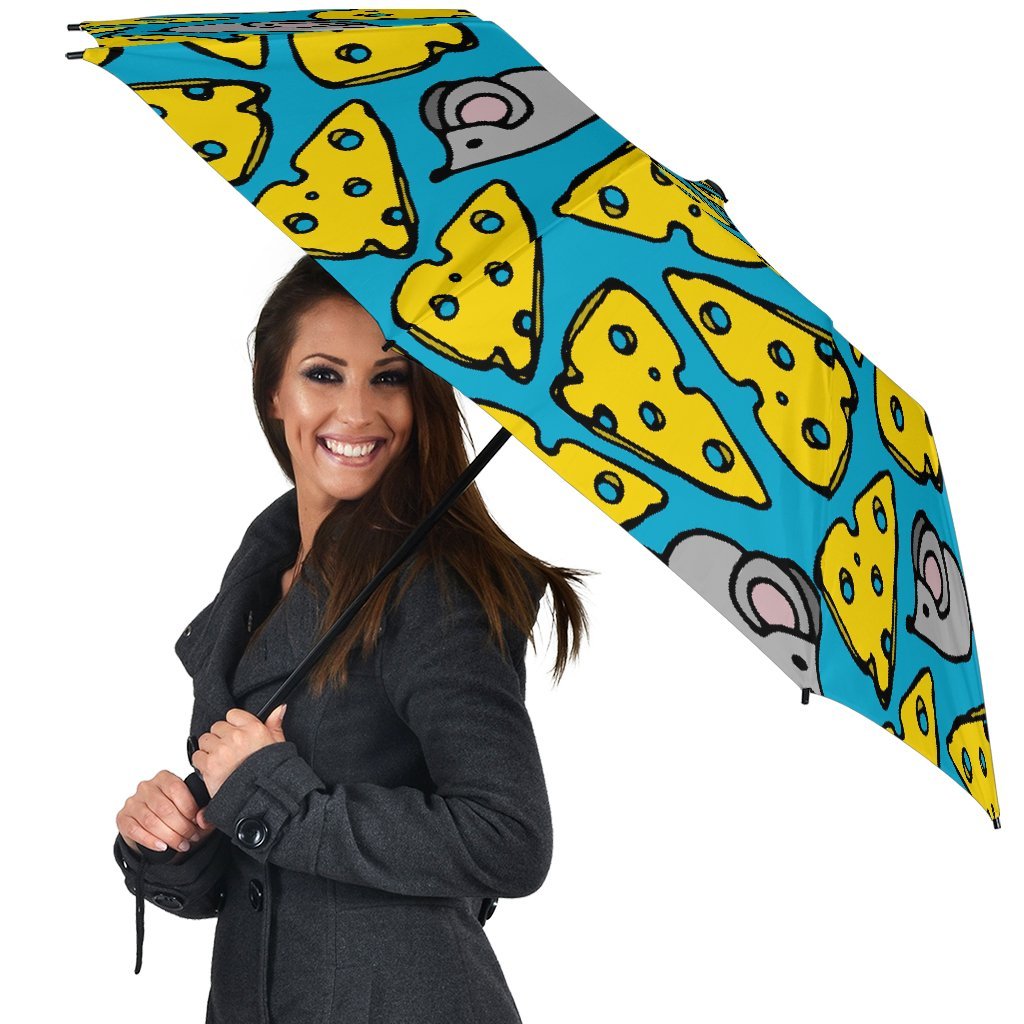 Cheese Mouse Pattern Print Automatic Foldable Umbrella-grizzshop