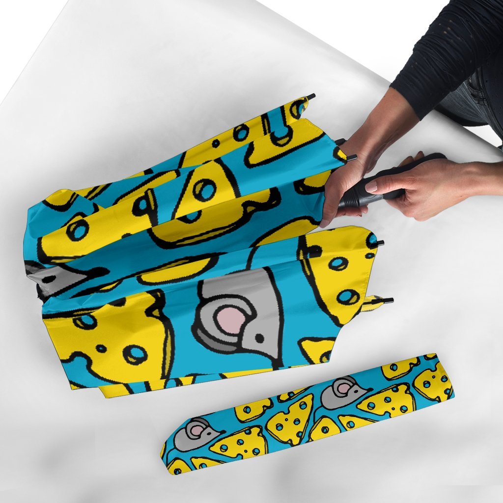 Cheese Mouse Pattern Print Automatic Foldable Umbrella-grizzshop