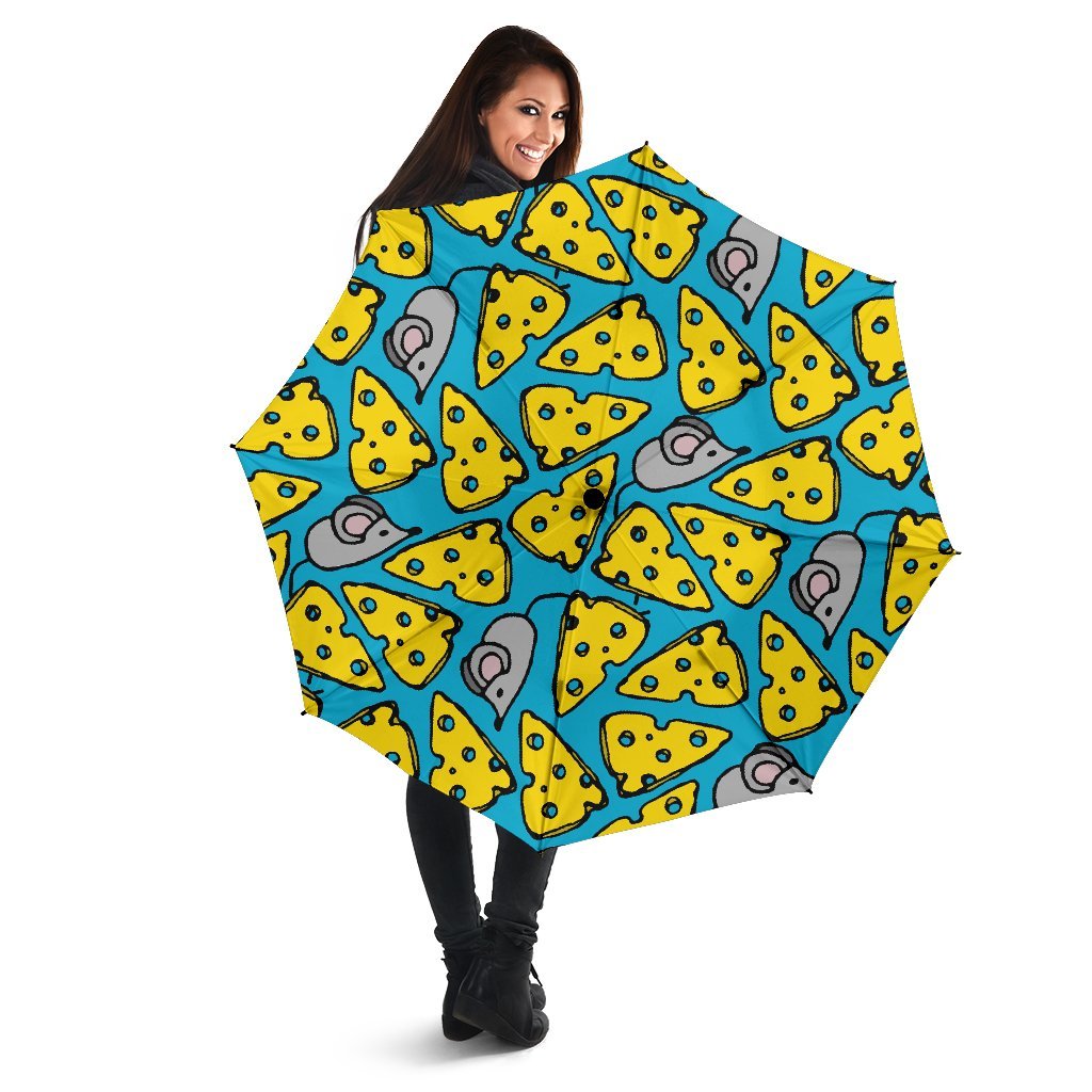Cheese Mouse Pattern Print Automatic Foldable Umbrella-grizzshop