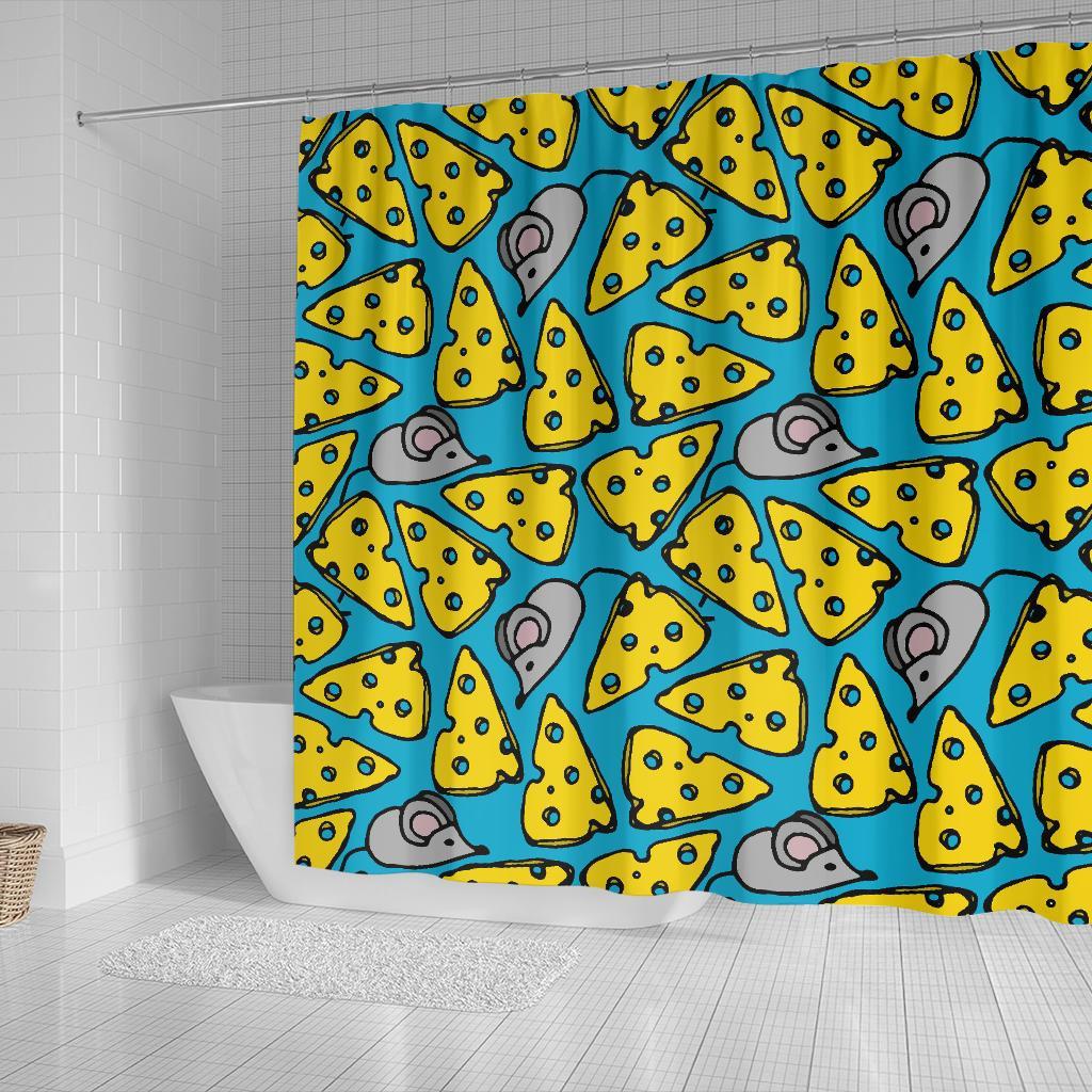 Cheese Mouse Pattern Print Bathroom Shower Curtain-grizzshop