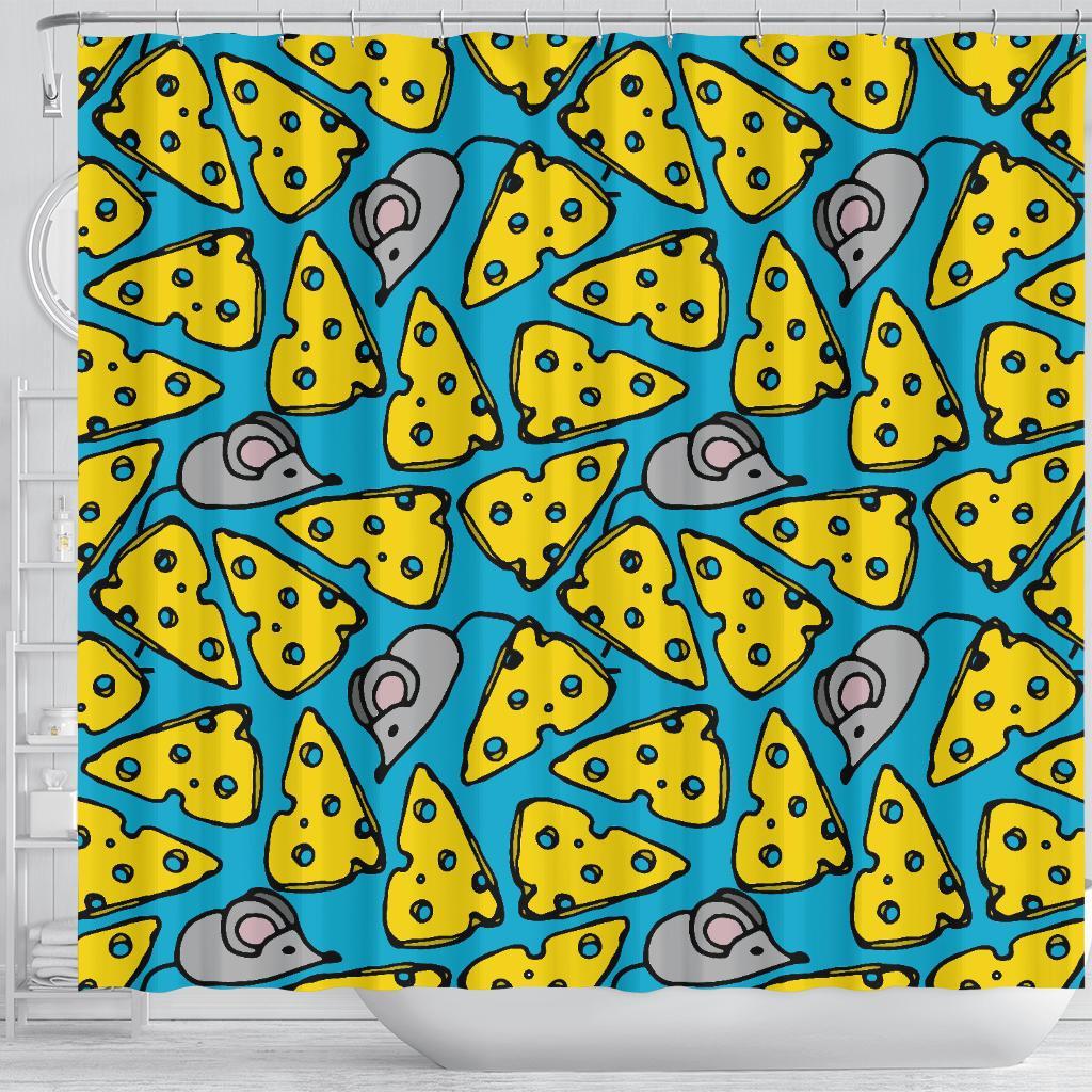 Cheese Mouse Pattern Print Bathroom Shower Curtain-grizzshop