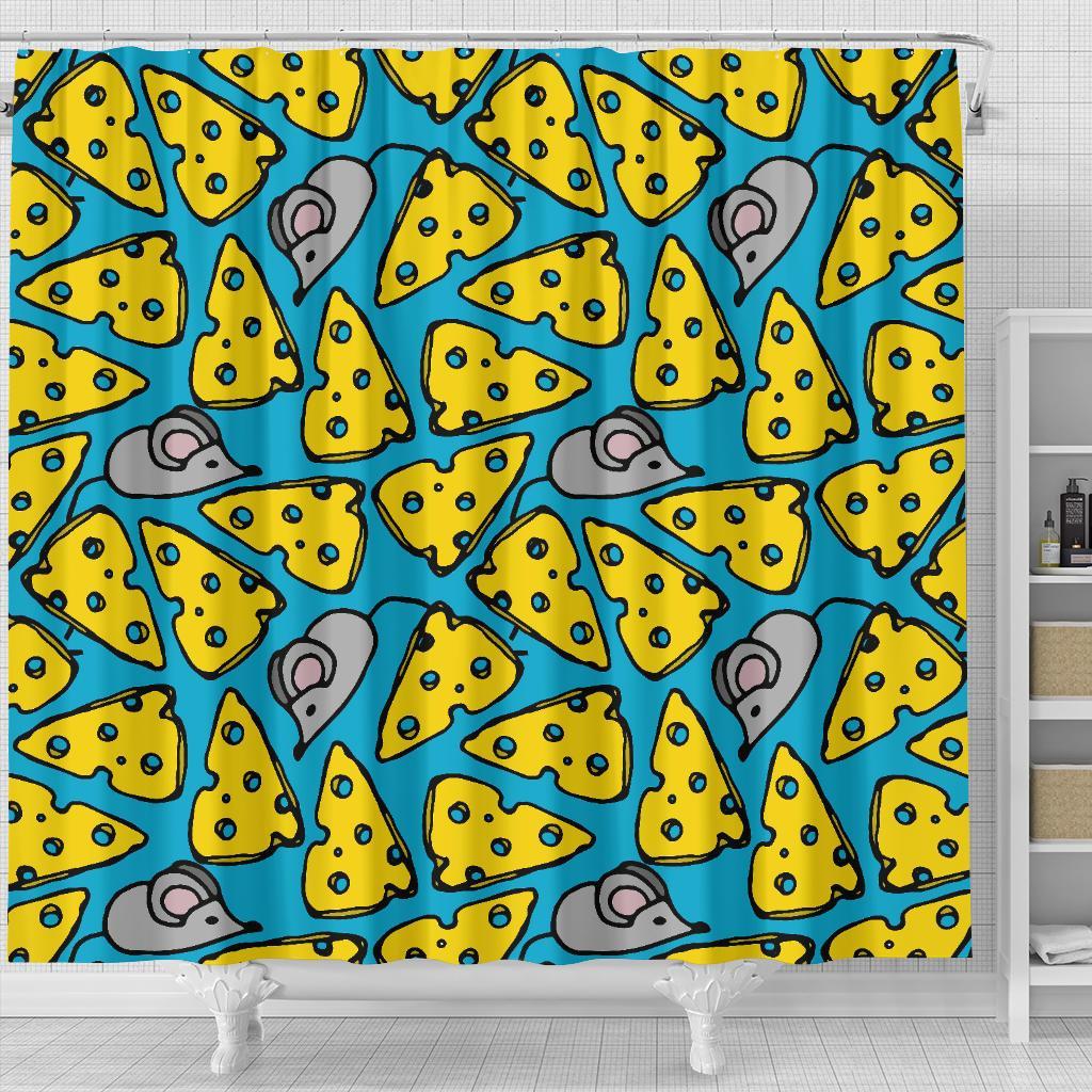 Cheese Mouse Pattern Print Bathroom Shower Curtain-grizzshop