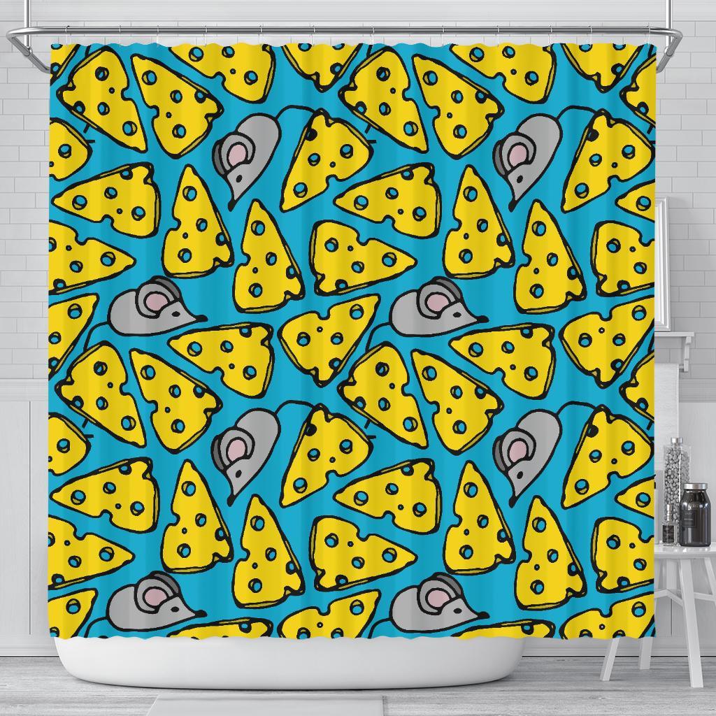 Cheese Mouse Pattern Print Bathroom Shower Curtain-grizzshop