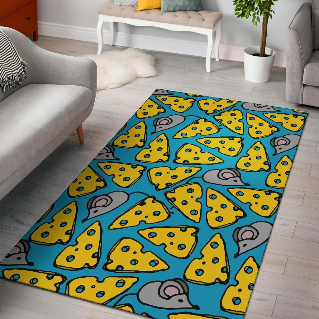 Cheese Mouse Pattern Print Floor Mat-grizzshop