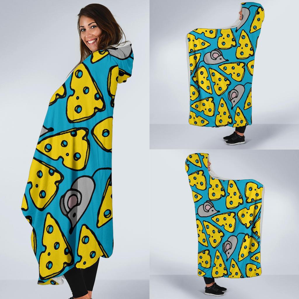 Cheese Mouse Pattern Print Hooded Blanket-grizzshop