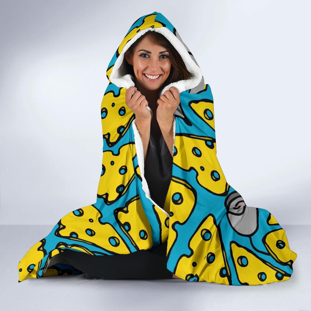 Cheese Mouse Pattern Print Hooded Blanket-grizzshop