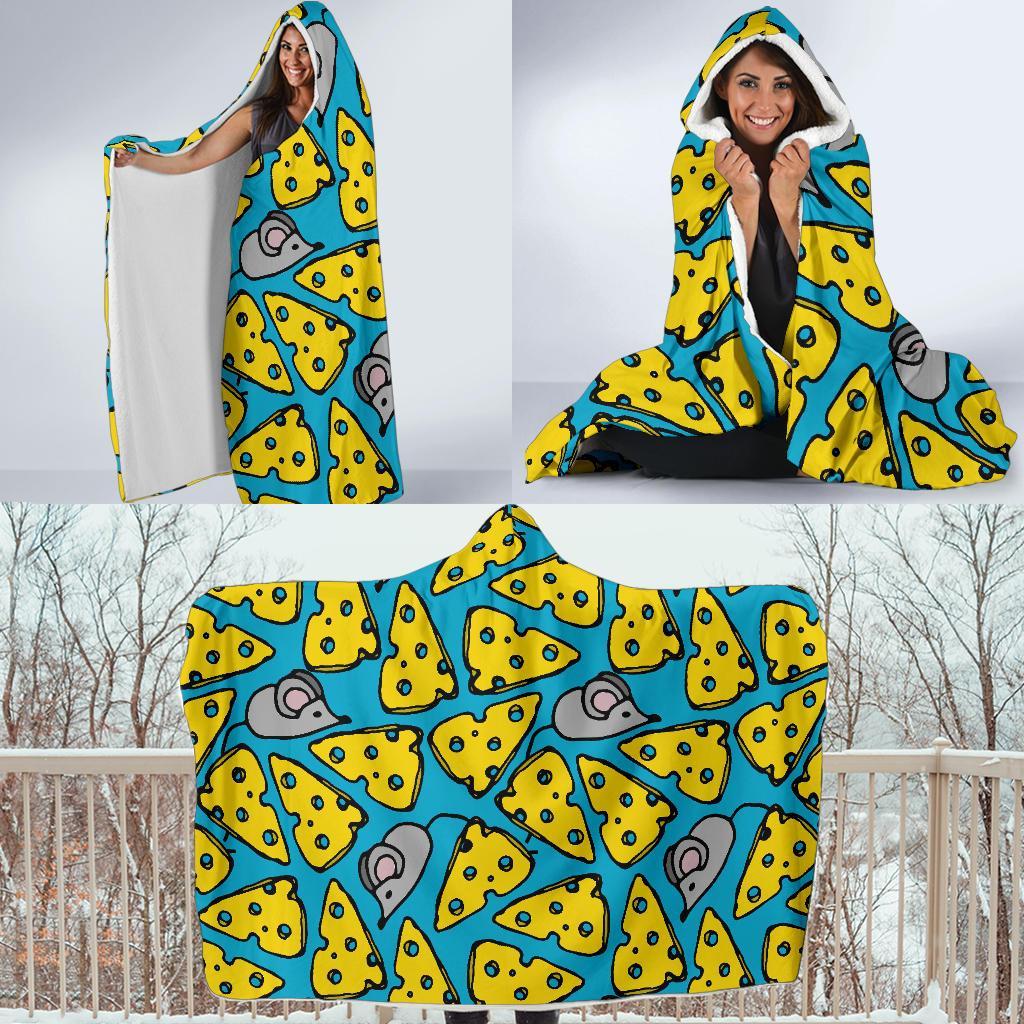 Cheese Mouse Pattern Print Hooded Blanket-grizzshop