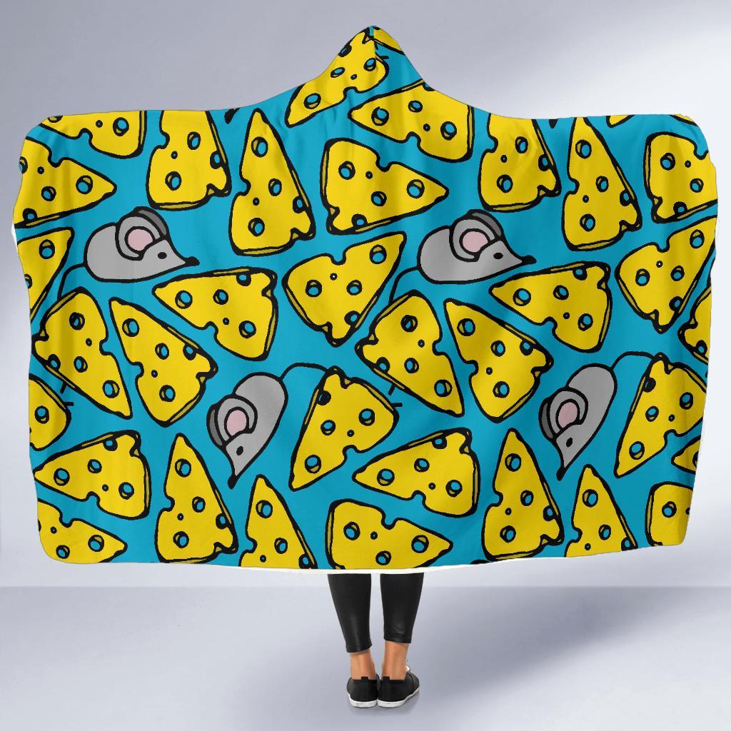 Cheese Mouse Pattern Print Hooded Blanket-grizzshop
