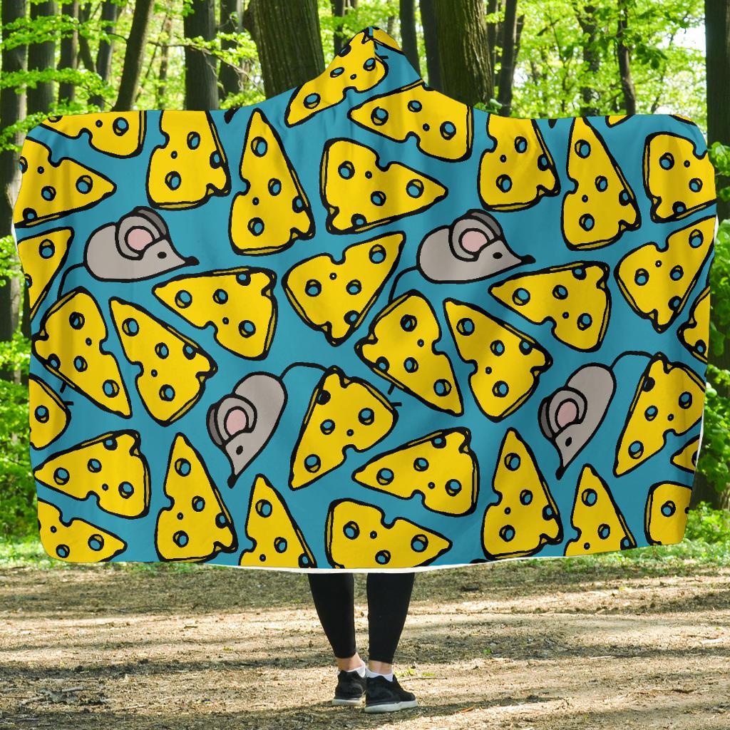 Cheese Mouse Pattern Print Hooded Blanket-grizzshop