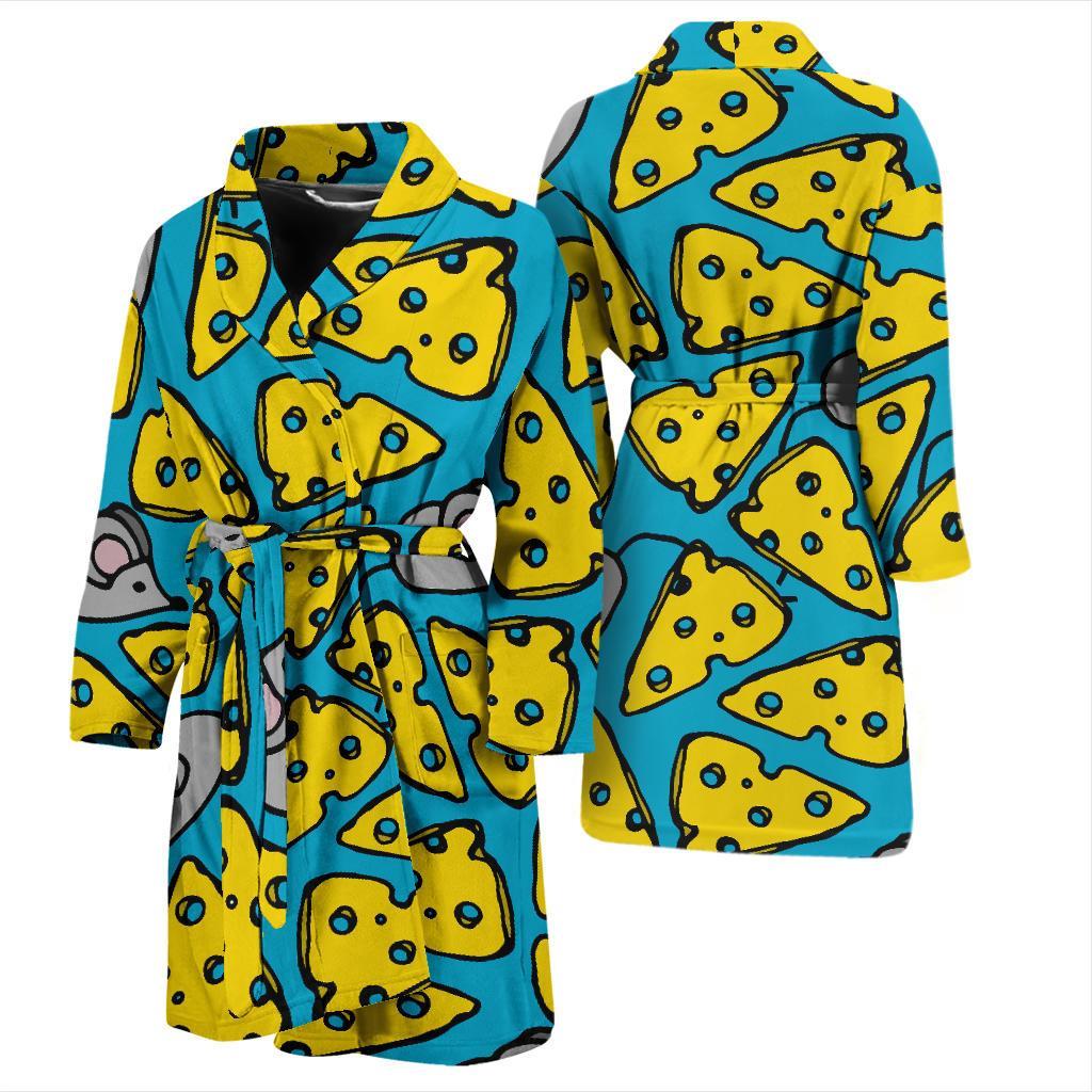 Cheese Mouse Pattern Print Men Long Robe-grizzshop