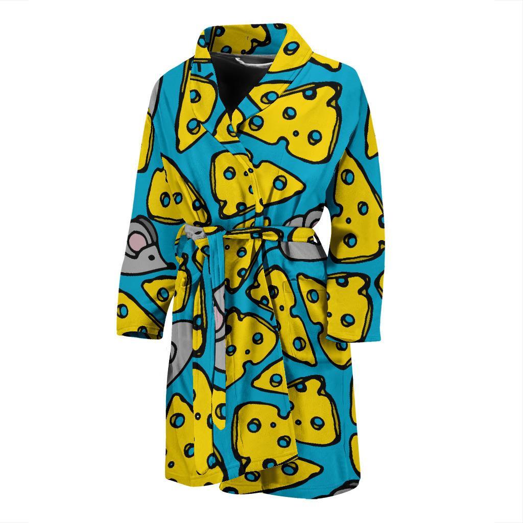 Cheese Mouse Pattern Print Men Long Robe-grizzshop