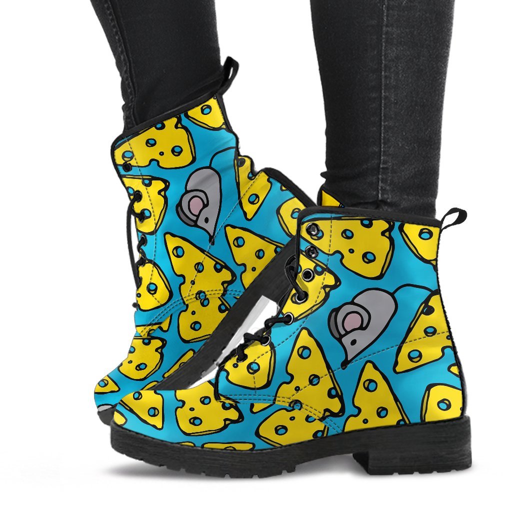 Cheese Mouse Pattern Print Men Women Leather Boots-grizzshop
