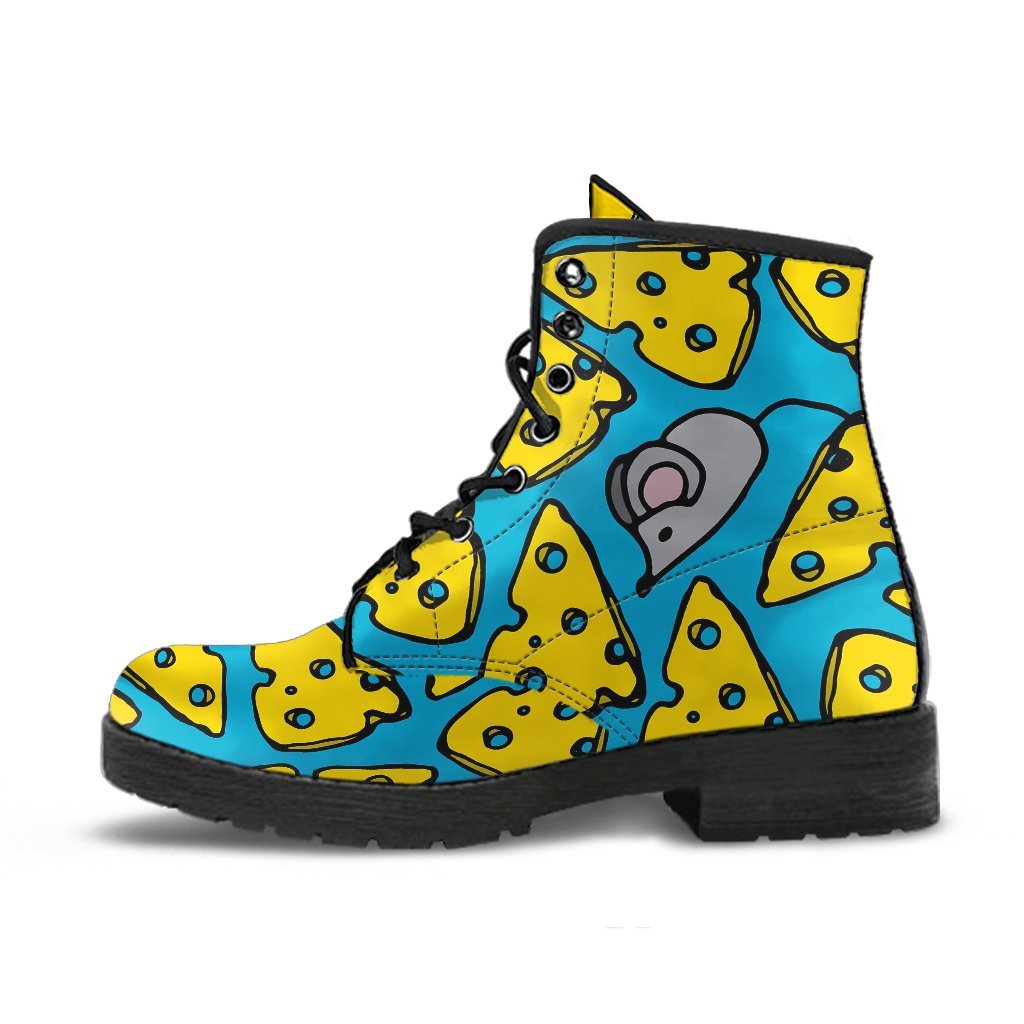 Cheese Mouse Pattern Print Men Women Leather Boots-grizzshop