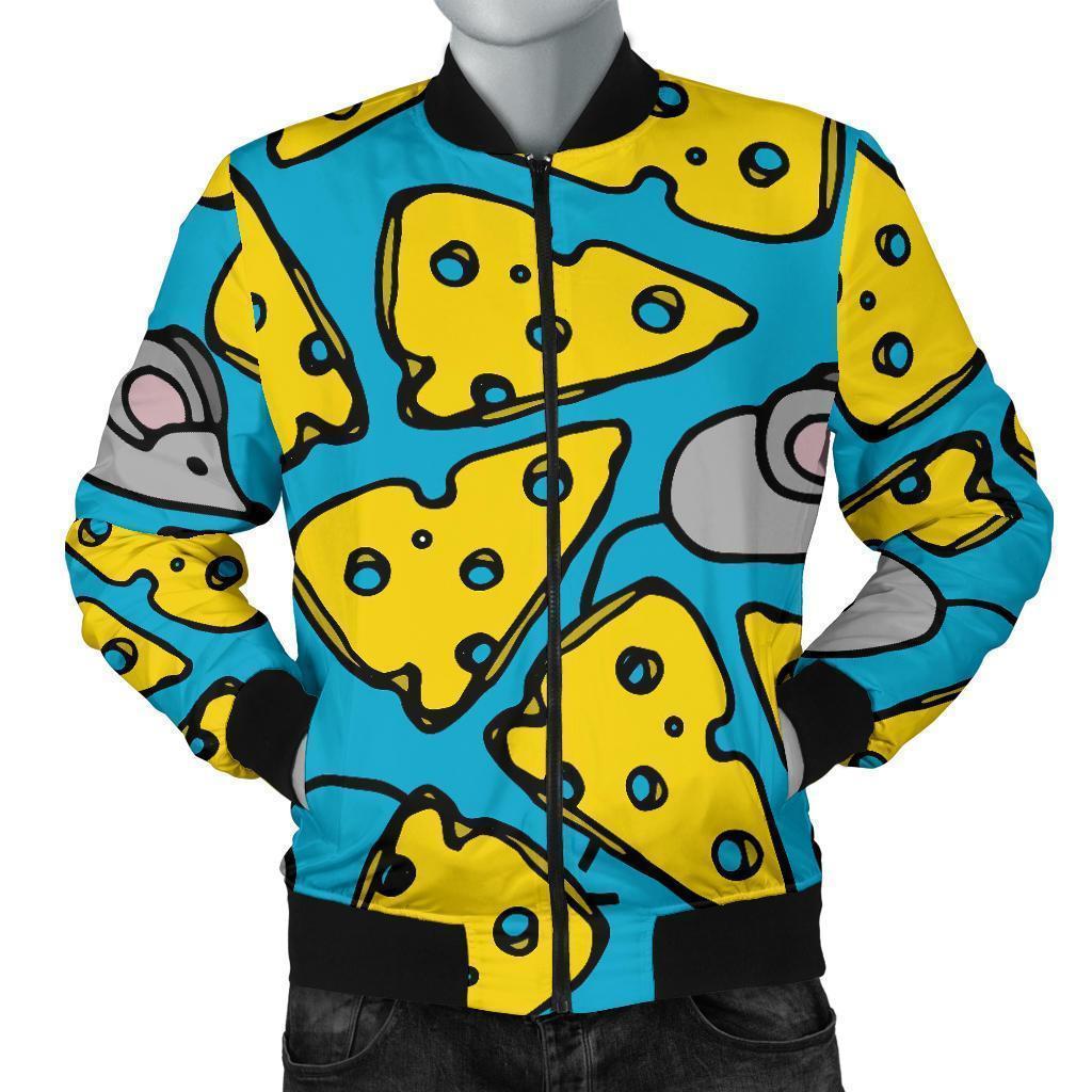 Cheese Mouse Pattern Print Men's Bomber Jacket-grizzshop