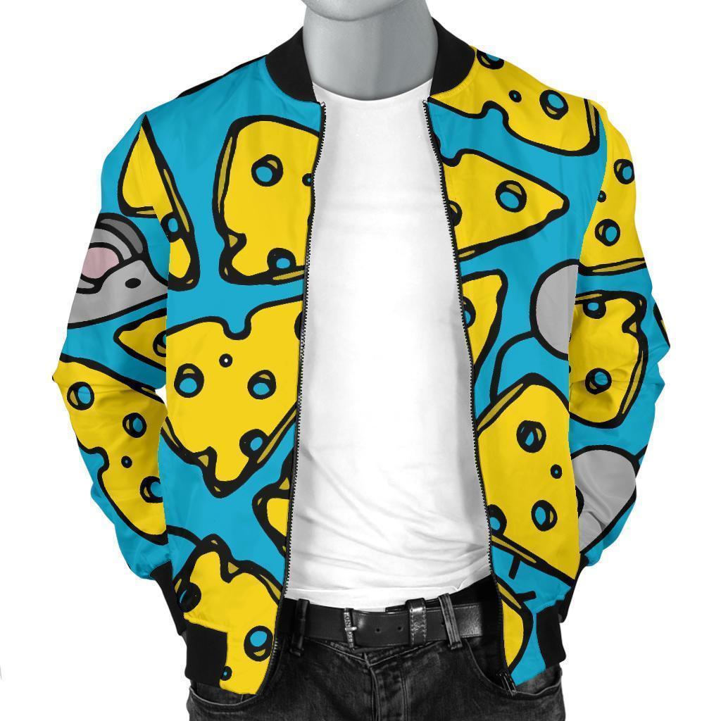 Cheese Mouse Pattern Print Men's Bomber Jacket-grizzshop