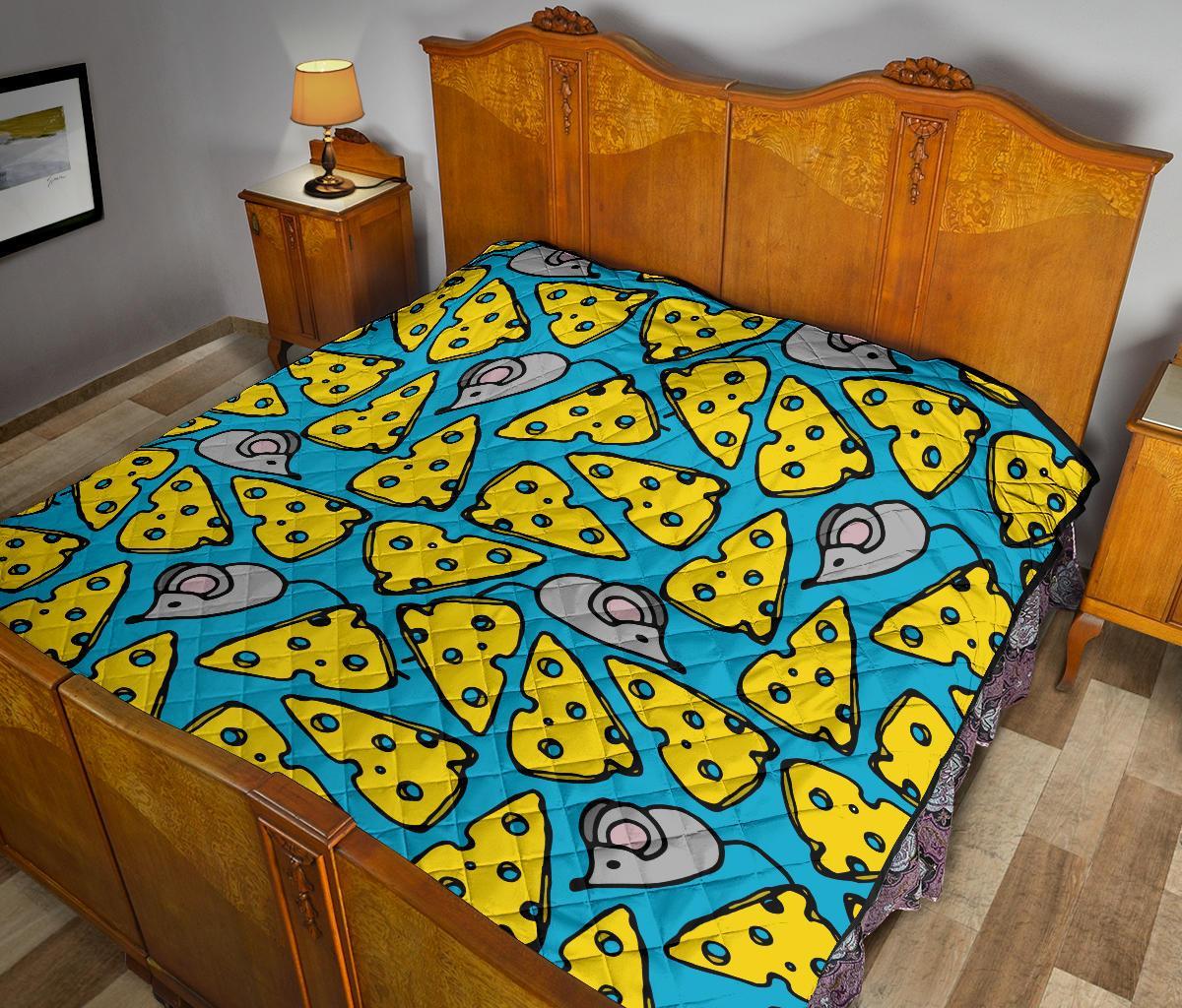 Cheese Mouse Pattern Print Quilt-grizzshop