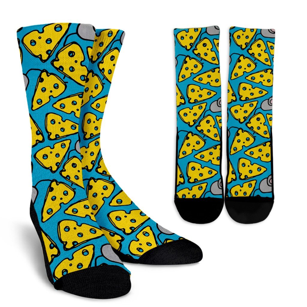 Cheese Mouse Pattern Print Unisex Crew Socks-grizzshop