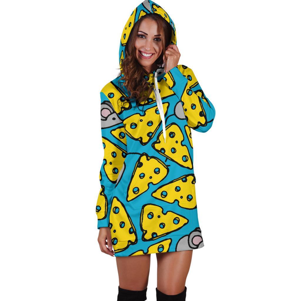 Cheese Mouse Pattern Print Women Hoodie Dress-grizzshop