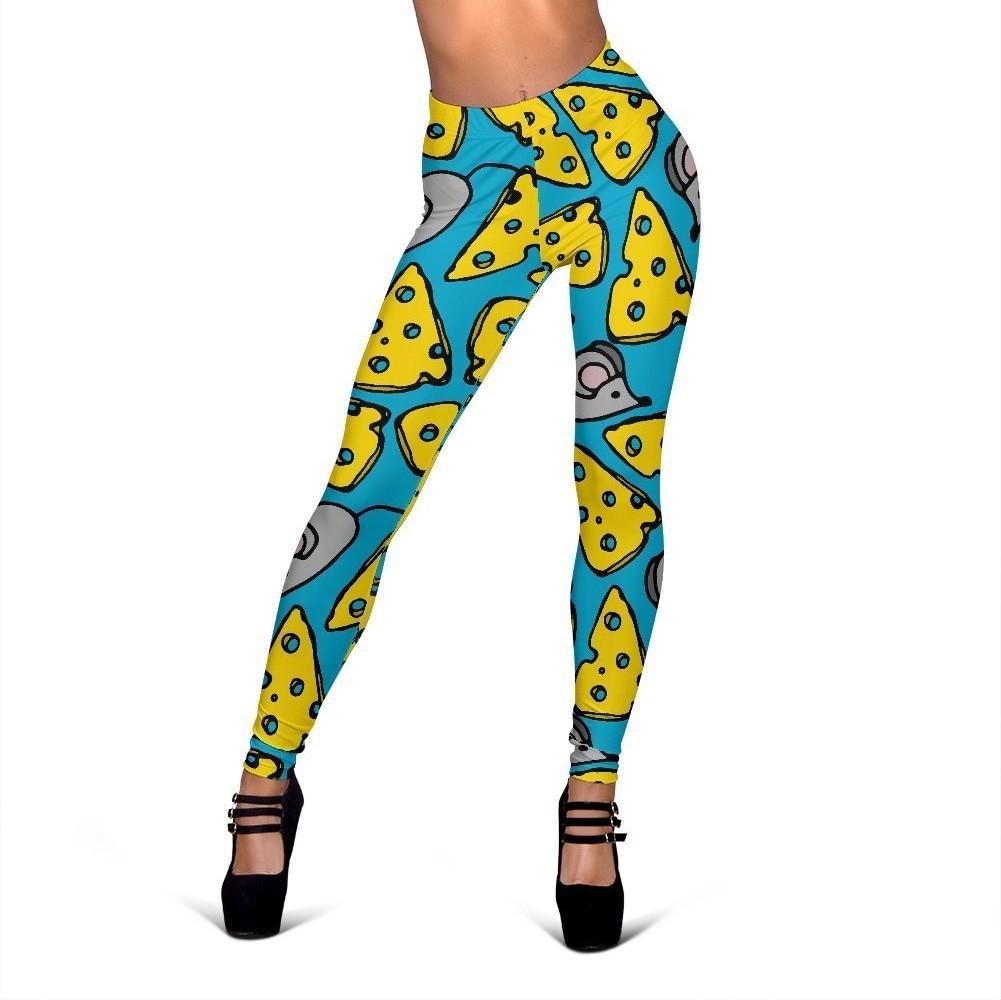 Cheese Mouse Pattern Print Women Leggings-grizzshop