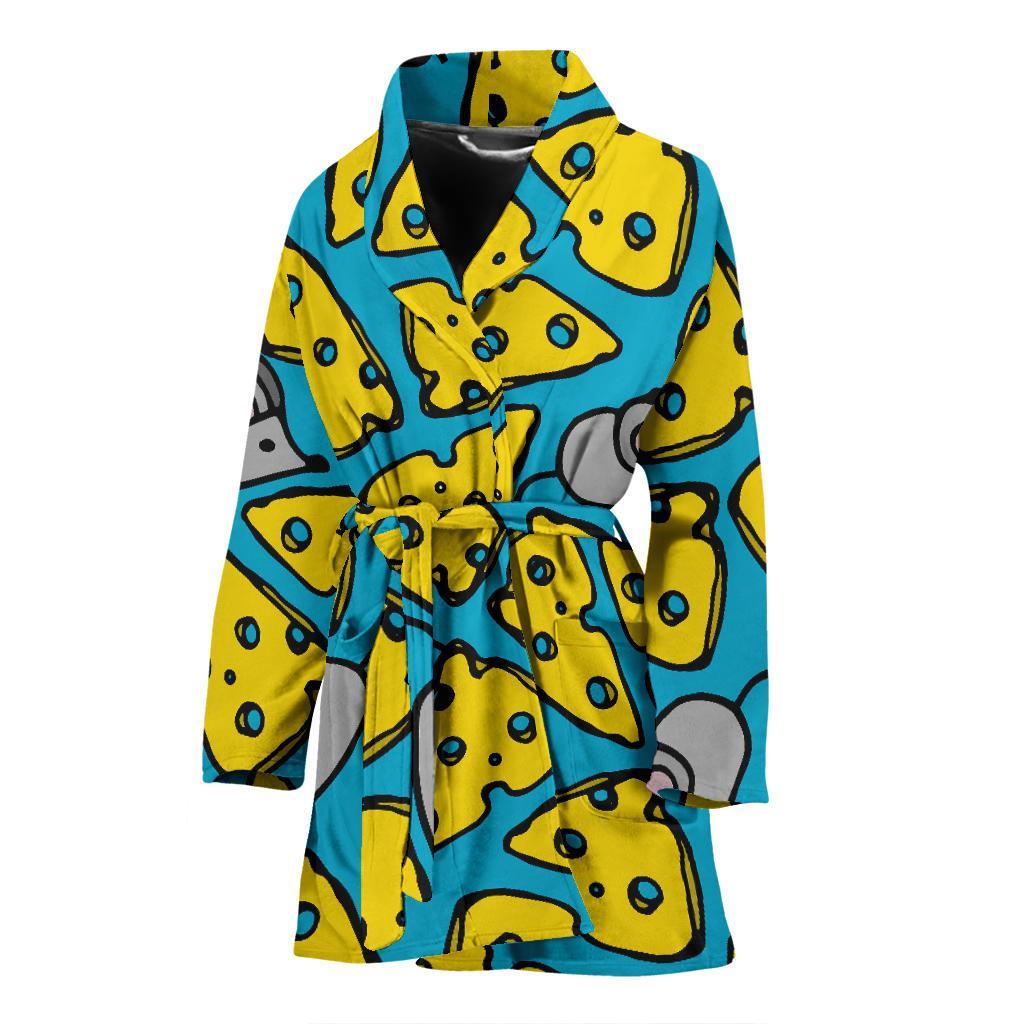 Cheese Mouse Pattern Print Women Long Robe-grizzshop