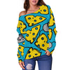 Cheese Mouse Pattern Print Women Off Shoulder Sweatshirt-grizzshop