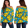 Cheese Mouse Pattern Print Women Off Shoulder Sweatshirt-grizzshop