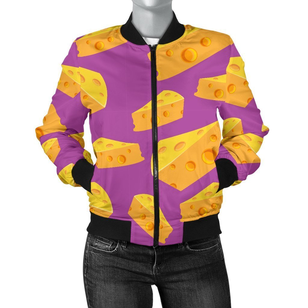 Cheese Pattern Print Women Casual Bomber Jacket-grizzshop