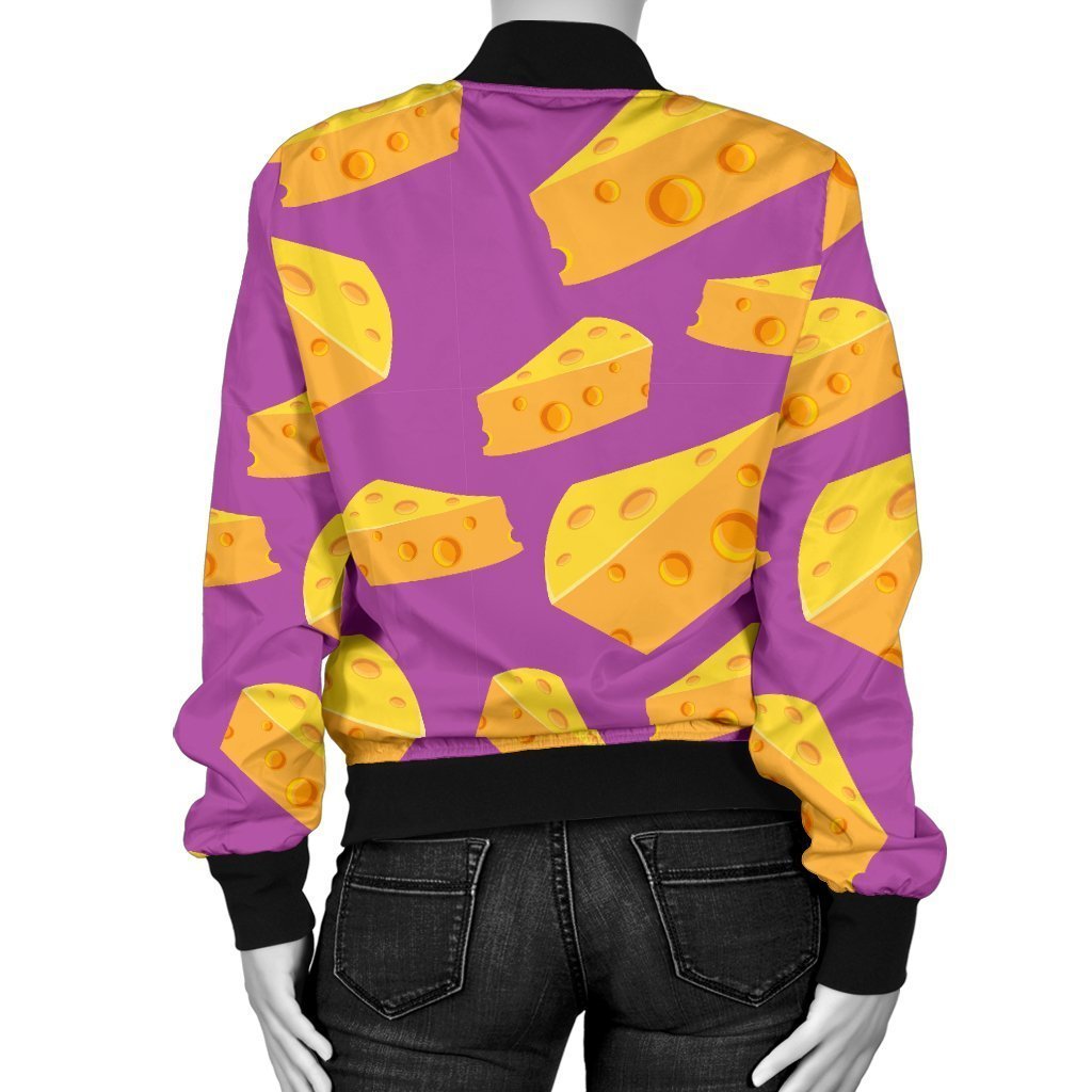 Cheese Pattern Print Women Casual Bomber Jacket-grizzshop