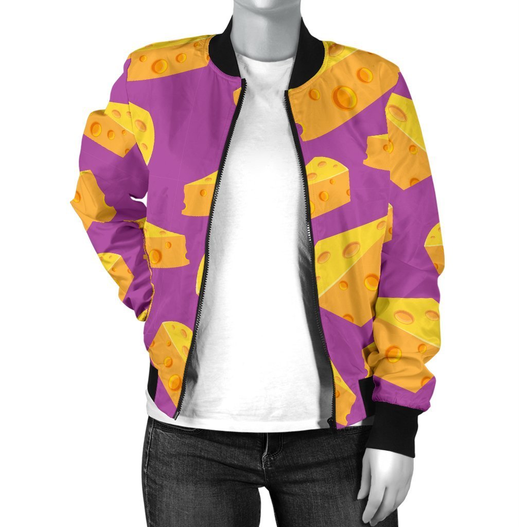 Cheese Pattern Print Women Casual Bomber Jacket-grizzshop