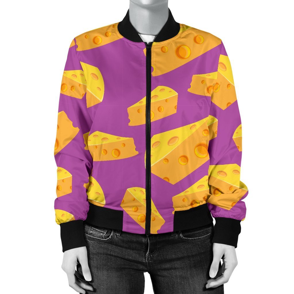 Cheese Pattern Print Women Casual Bomber Jacket-grizzshop