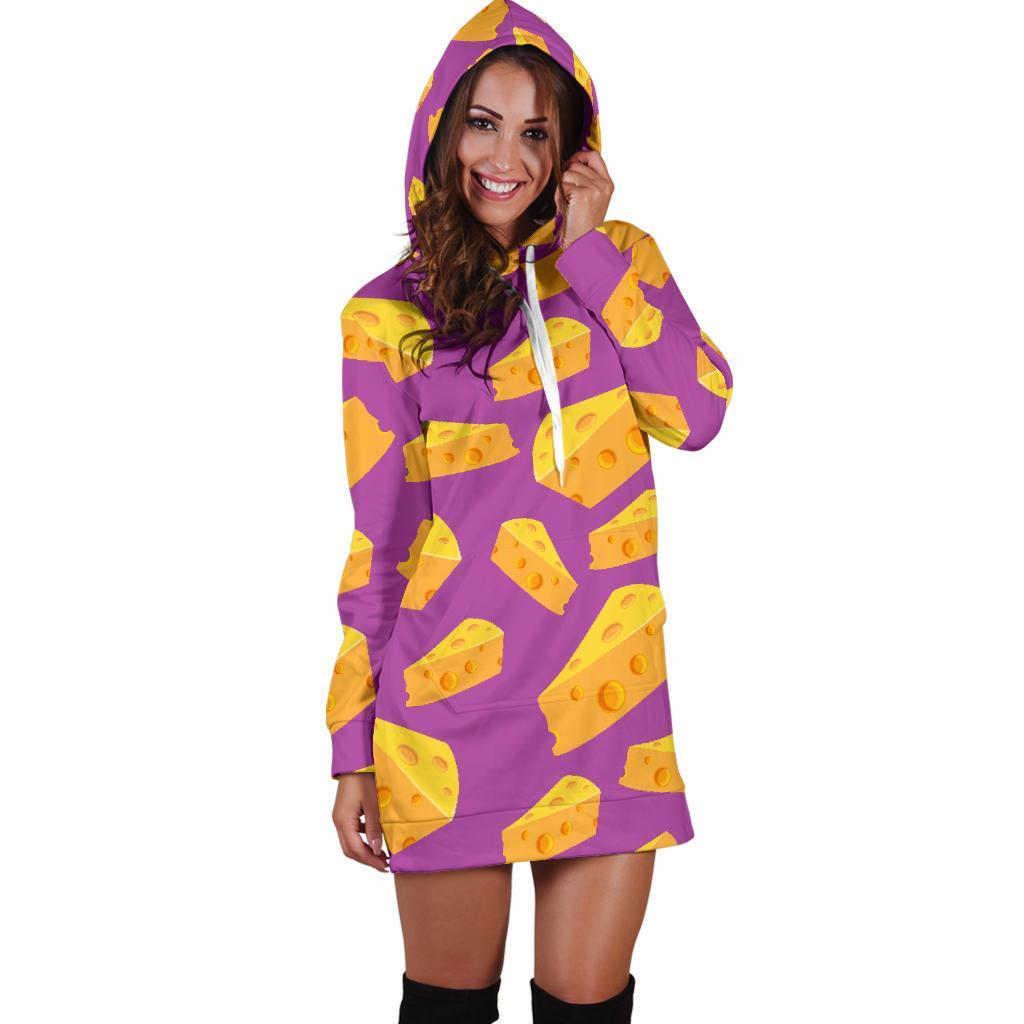 Cheese Pattern Print Women Hoodie Dress-grizzshop