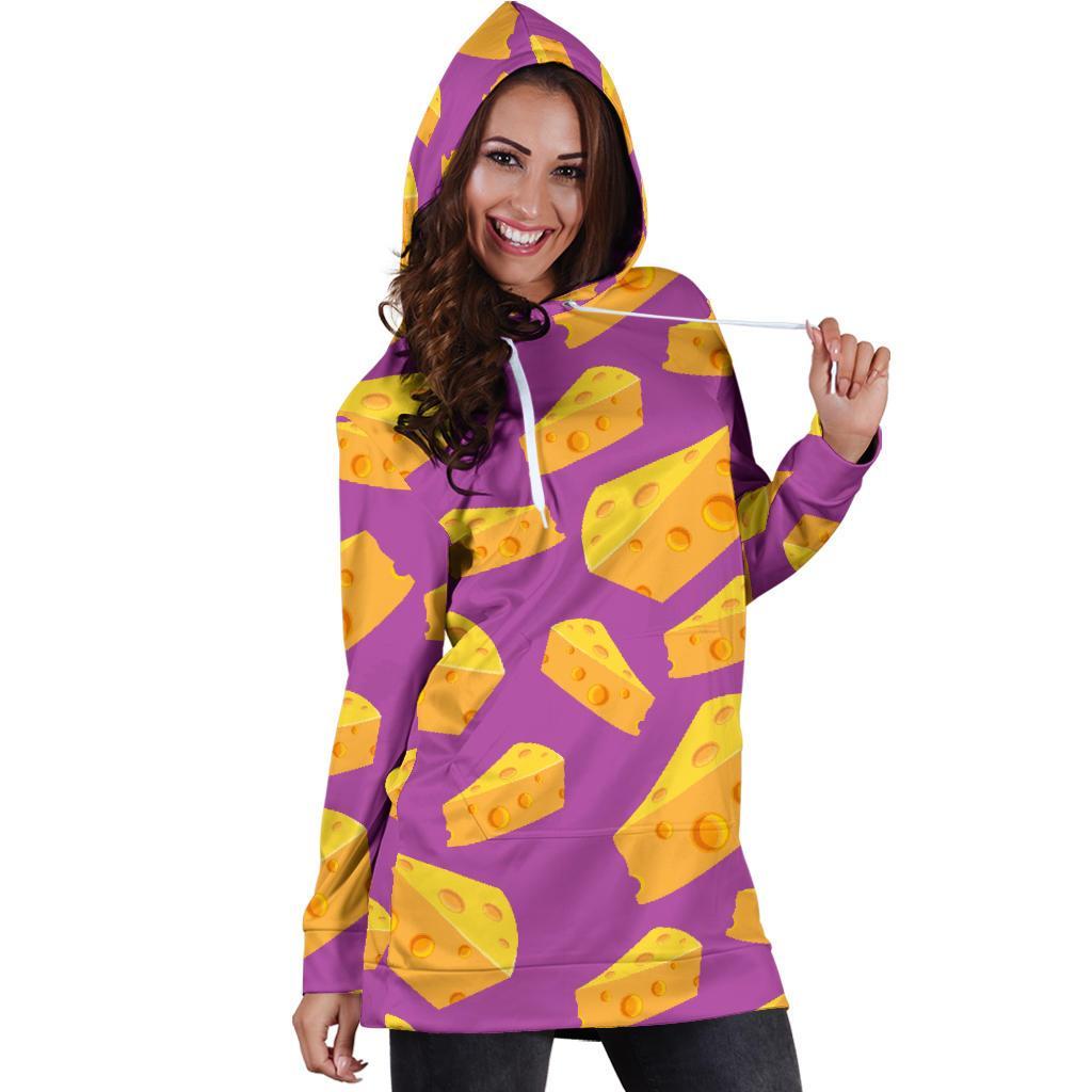 Cheese Pattern Print Women Hoodie Dress-grizzshop