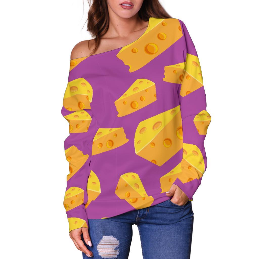 Cheese Pattern Print Women Off Shoulder Sweatshirt-grizzshop