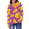 Cheese Pattern Print Women Off Shoulder Sweatshirt-grizzshop