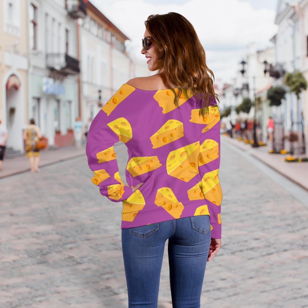 Cheese Pattern Print Women Off Shoulder Sweatshirt-grizzshop