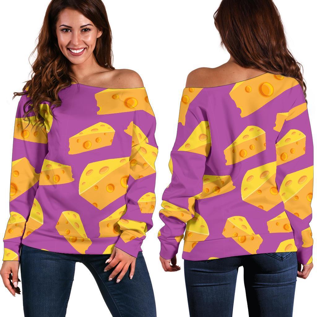 Cheese Pattern Print Women Off Shoulder Sweatshirt-grizzshop