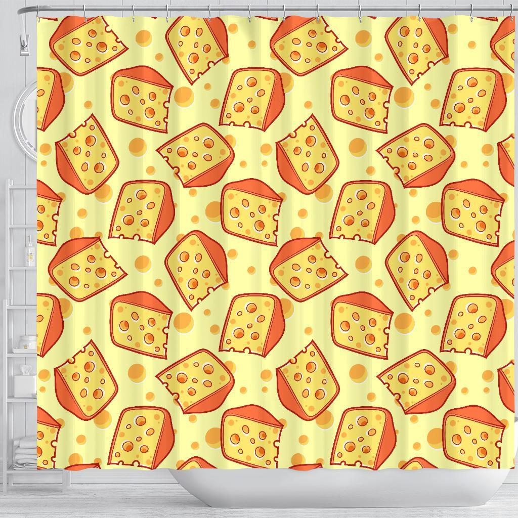 Cheese Print Pattern Bathroom Shower Curtain-grizzshop