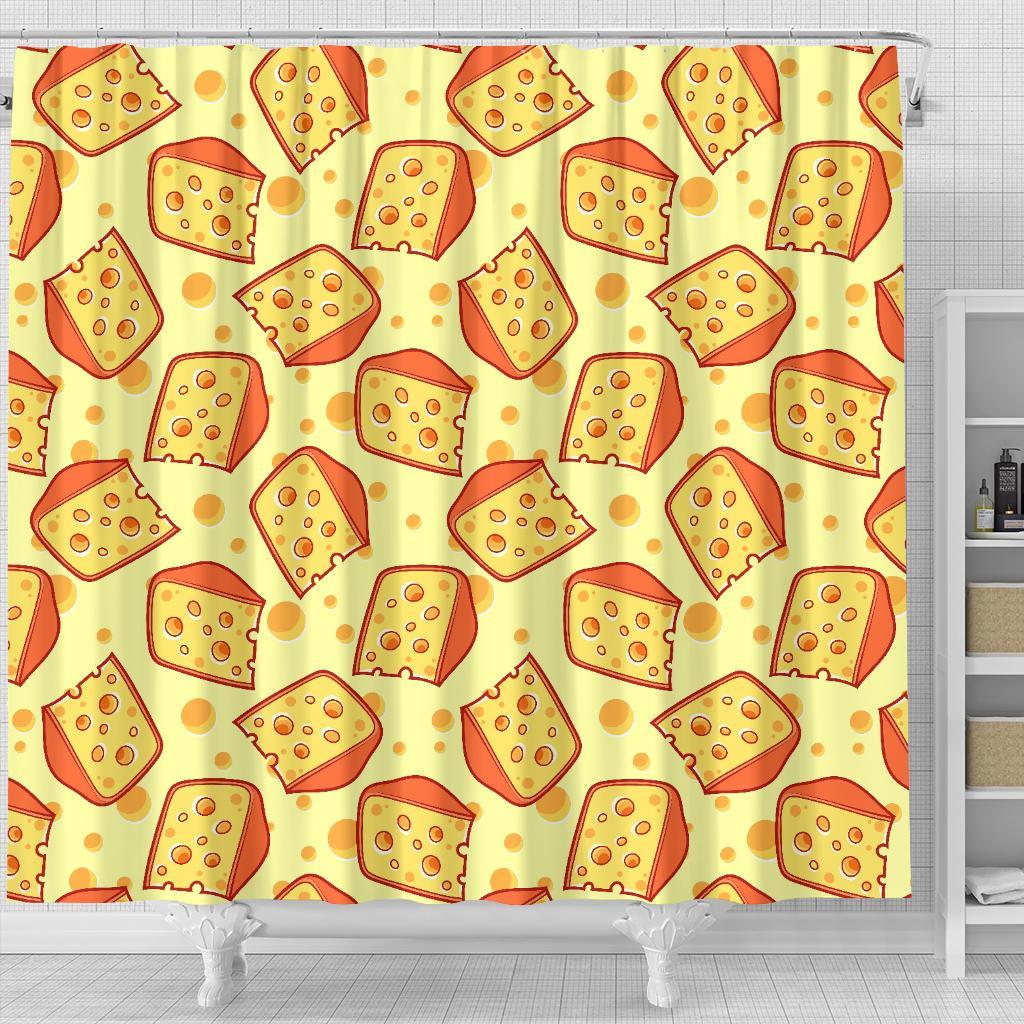 Cheese Print Pattern Bathroom Shower Curtain-grizzshop