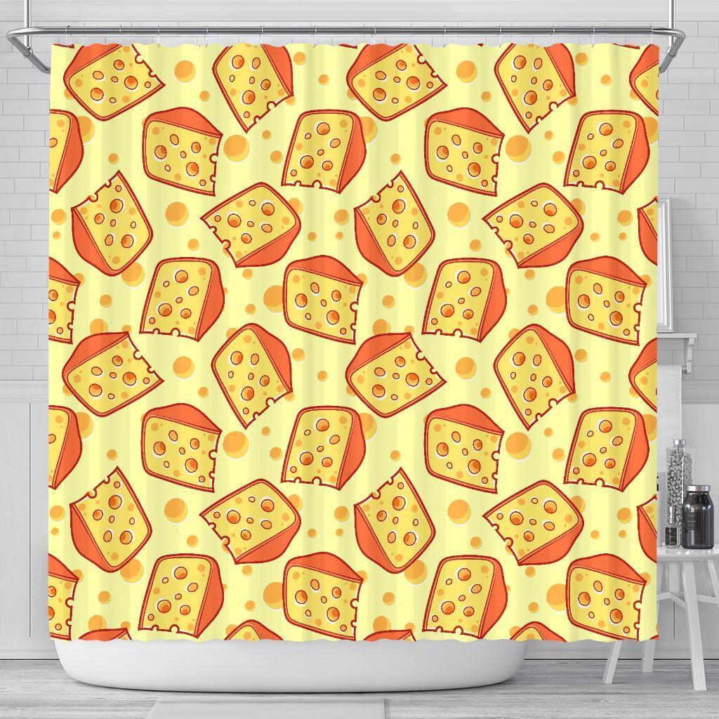 Cheese Print Pattern Bathroom Shower Curtain-grizzshop