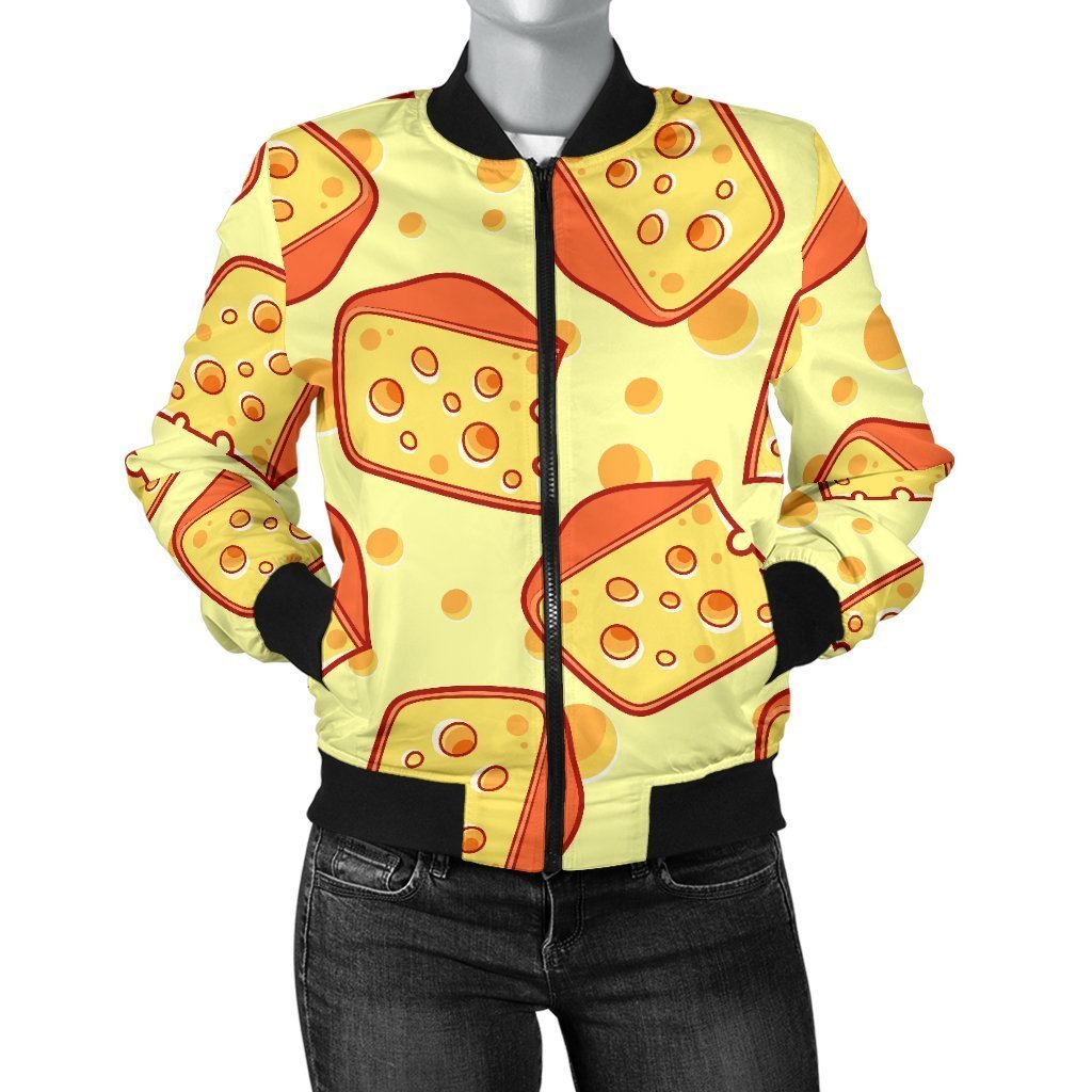 Cheese Print Pattern Women Casual Bomber Jacket-grizzshop
