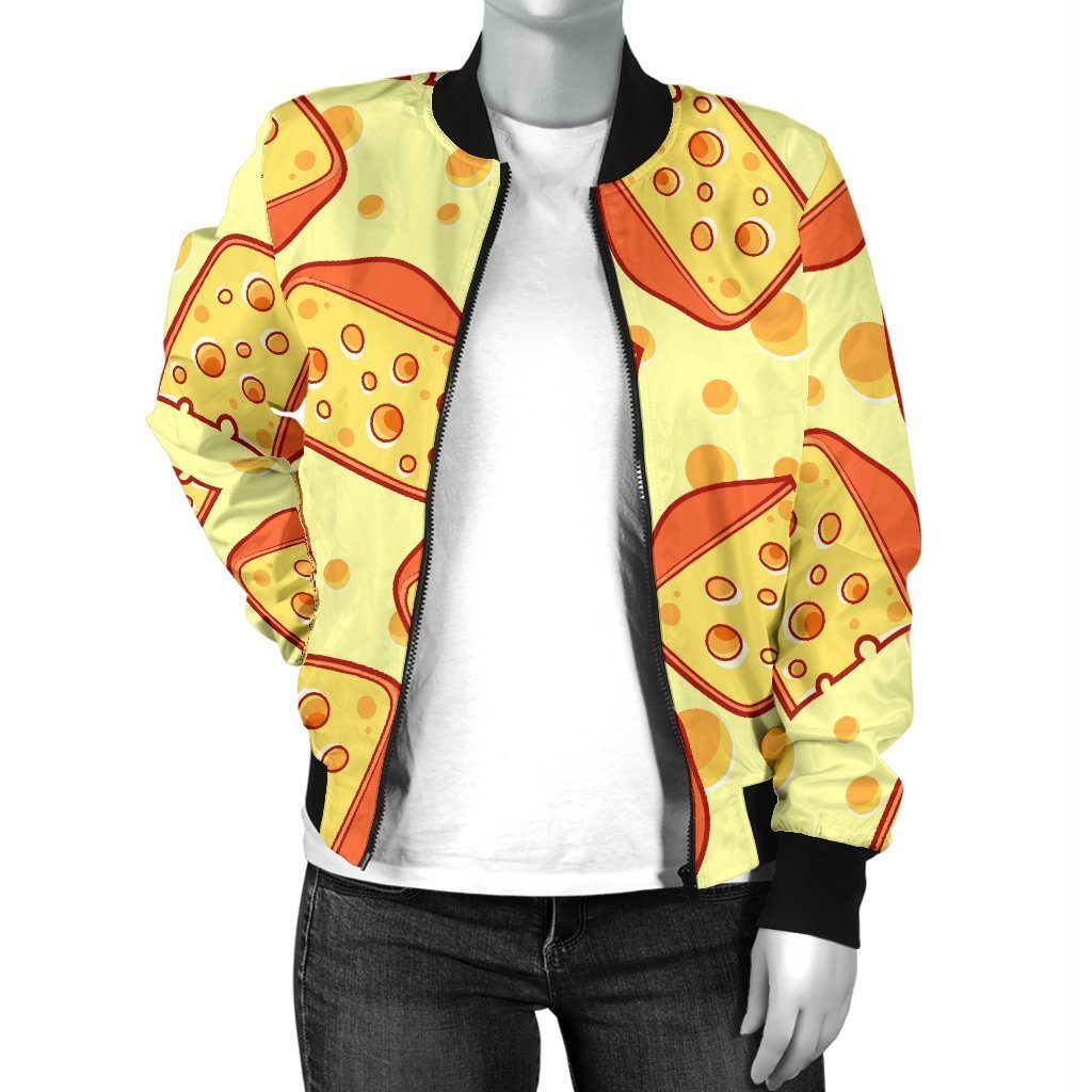 Cheese Print Pattern Women Casual Bomber Jacket-grizzshop