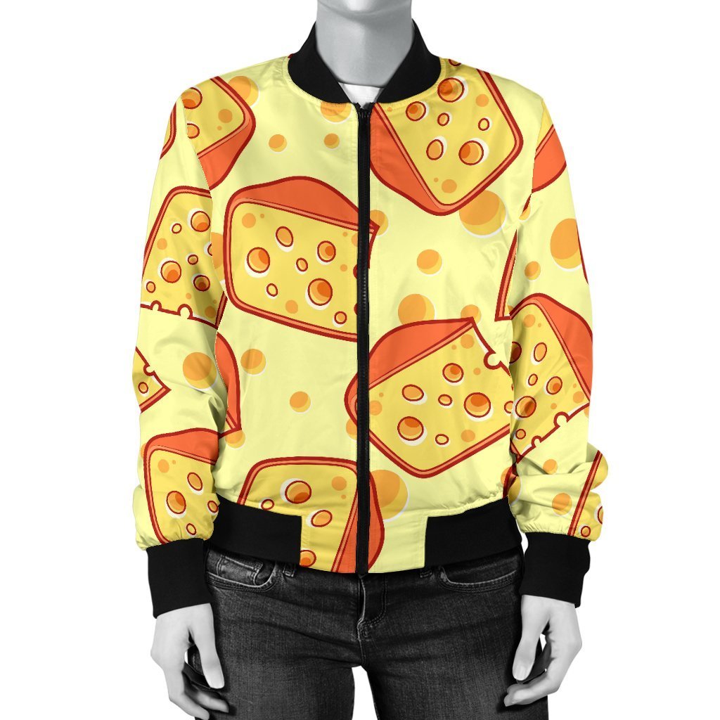 Cheese Print Pattern Women Casual Bomber Jacket-grizzshop